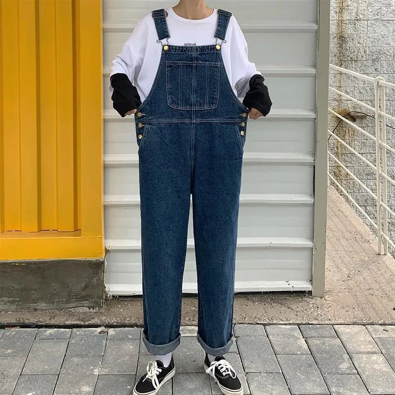 Sizes to 5XL...Retro Denim Overalls, Big Pockets, Loose Denim