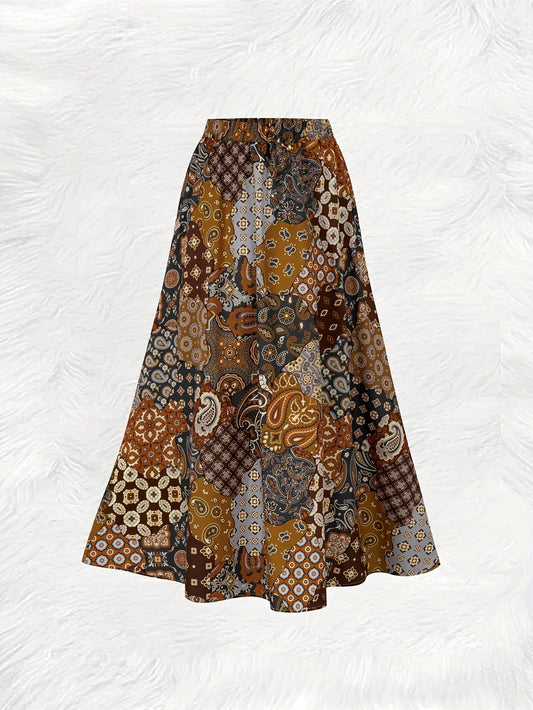 Sizes to 2XL Boho Elastic Waist Flowing Skirt