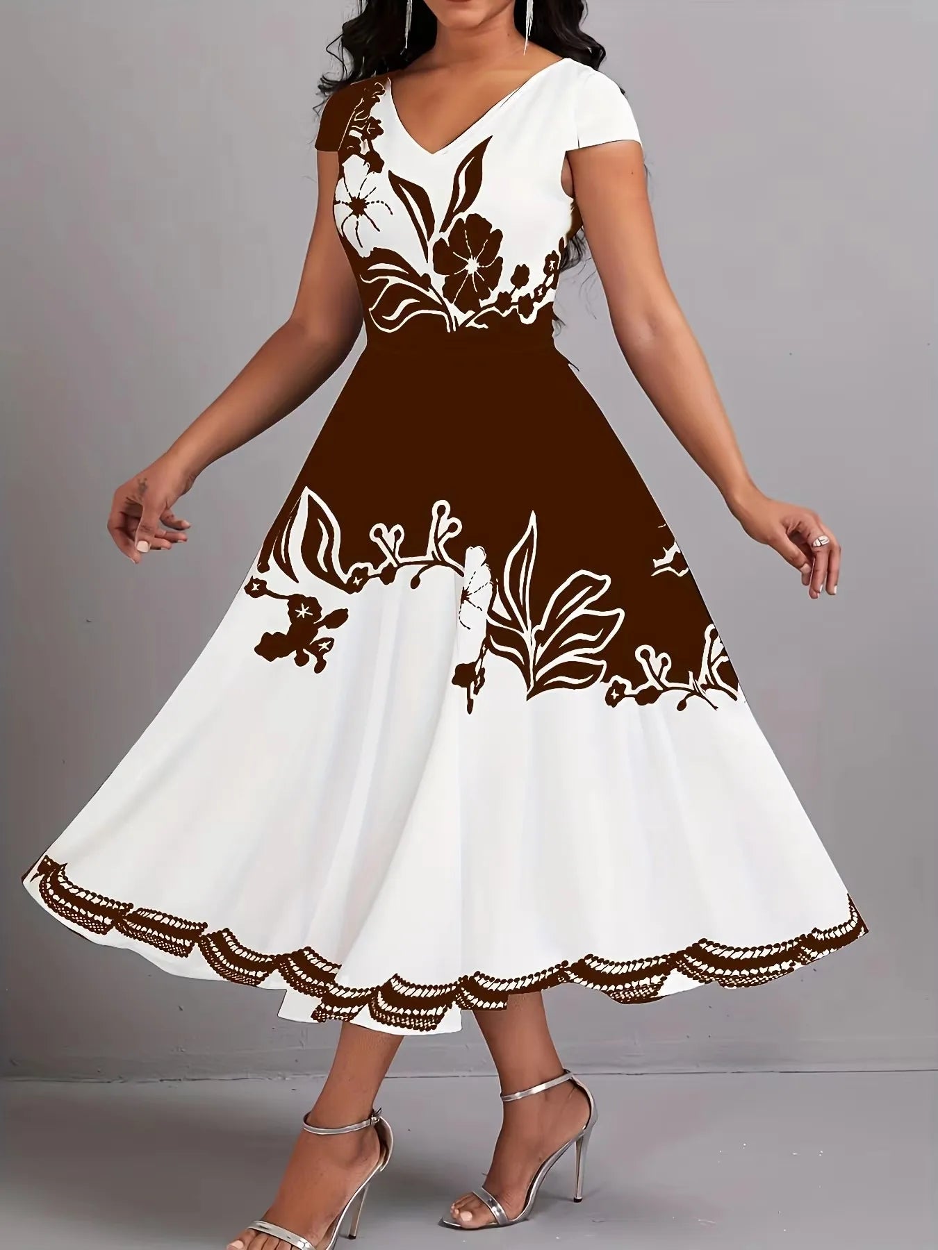Sizes to 5XL Floral Print Tank Dress, Elegant Button Decor, Sleeveless Dress,