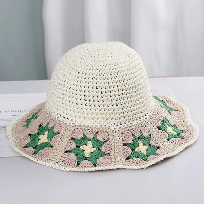 Bright Colored Floweed Crocheted Fisherman Hat