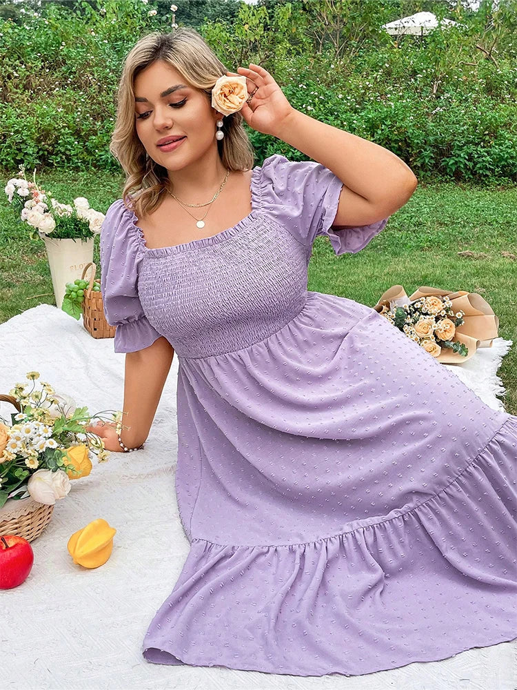 Romantic Summer Dress to Sizes 4XL and available in other colors.  Puff Sleeves tie in back
