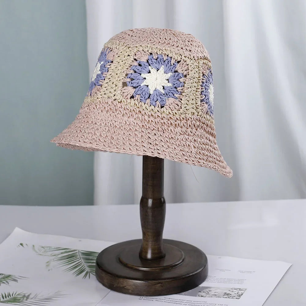 Bright Colored Floweed Crocheted Fisherman Hat
