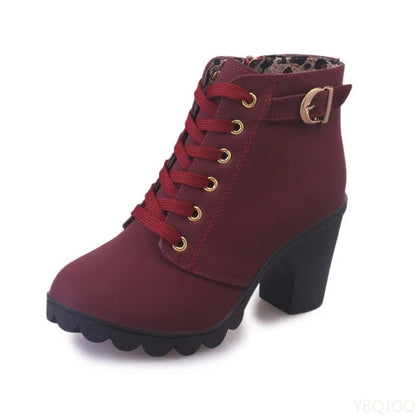 Versatile Lace-up and Zip-Up High Square Heeled Boots in a Variety of Colors