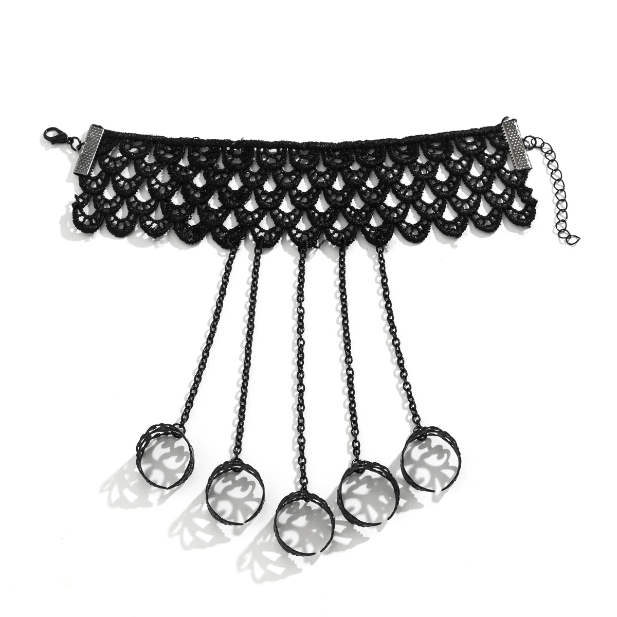 Creative Vintage Black Lace Finger Wrist Chain Rings, Bracelets for Connecting Hand Harness