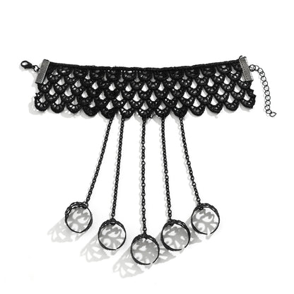 Creative Vintage Black Lace Finger Wrist Chain Rings, Bracelets for Connecting Hand Harness