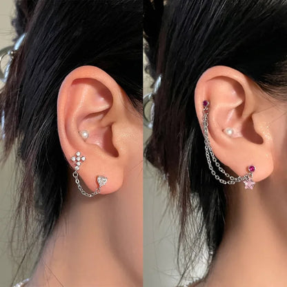 1 PC Pierced ear chain connecting 2 interesting earrings. Punk Jewelry