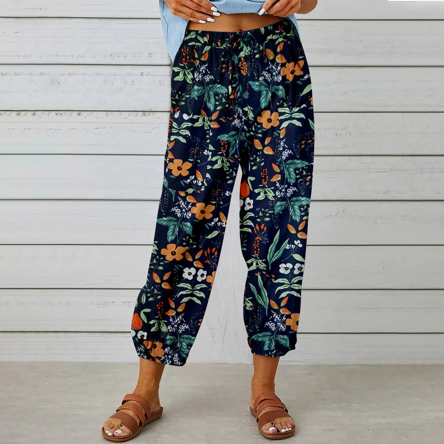 Boho Tie Dye Print Harem Pants in 8 Designs - Elastic Drawstring Waist Casual Cropped Trousers