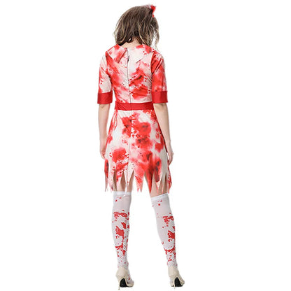 Halloween Scary Nurse Costumes Adult, Horror Bloody Printed Nurse Costume