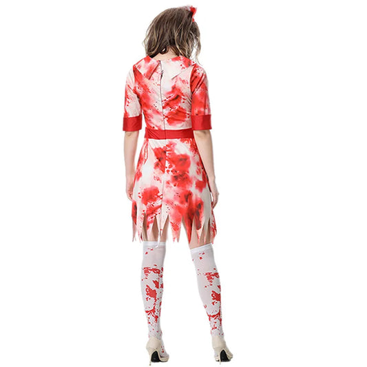Halloween Scary Nurse Costumes Adult, Horror Bloody Printed Nurse Costume