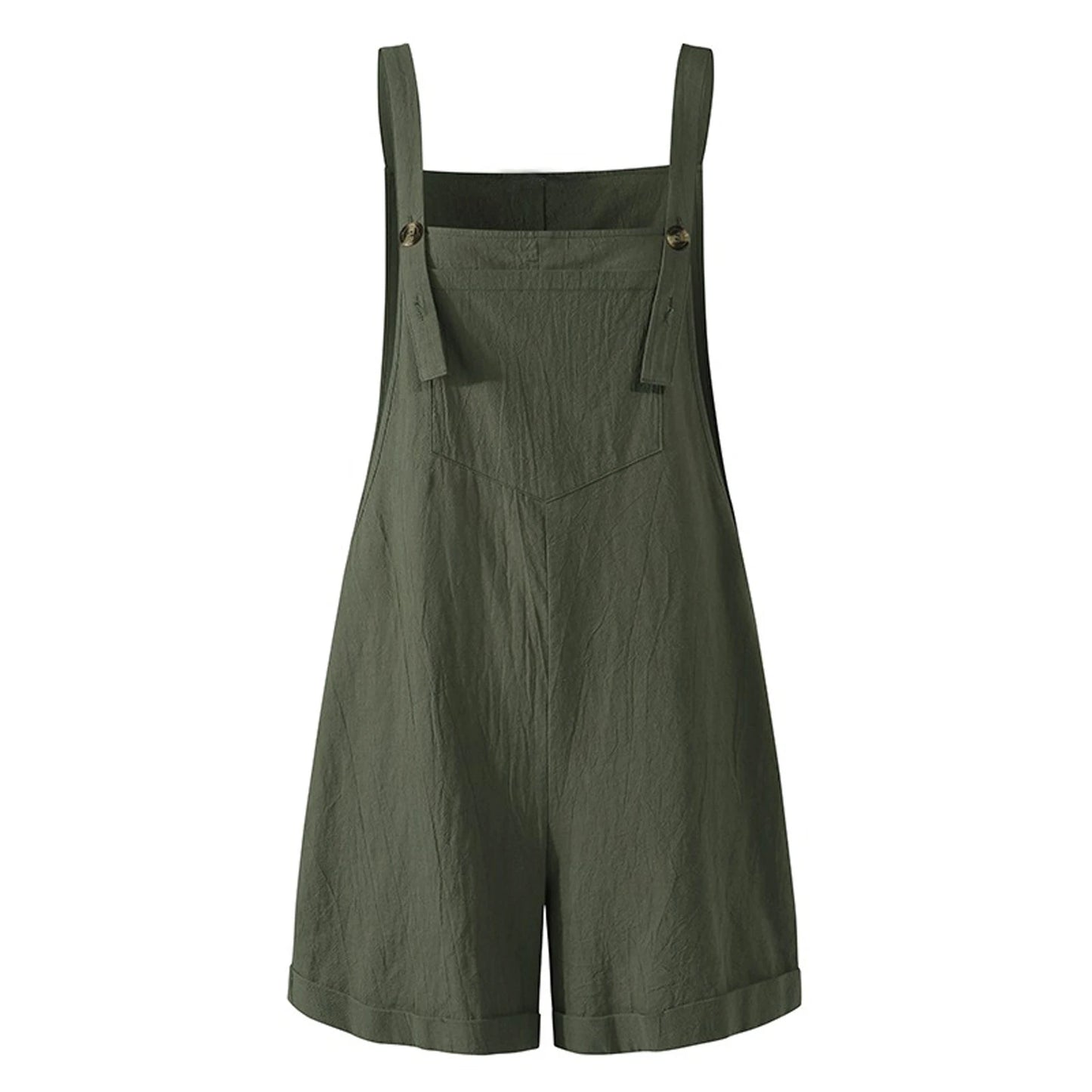 Women's New Sleeveless Square Collar Black White And Military Green Button Fashion Casual Suspender Shorts