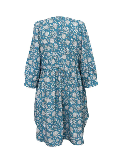 Sizes to 5XL Bohemian style Short dress, floral print V-neck, Over-the-Elbow sleeves