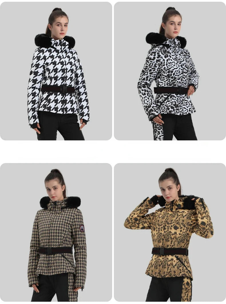 Warm Windproof Hooded Ski Jacket in 8 colors, including Black and White Houndstooth. Ski Pants Sold Separately