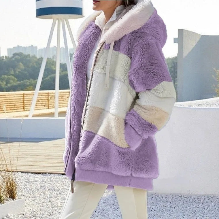 Oversized Warm Plush Jacket with Pockets, Hood, and Zipper Front, Loose, Cozy Fit. comes in 10 Colors