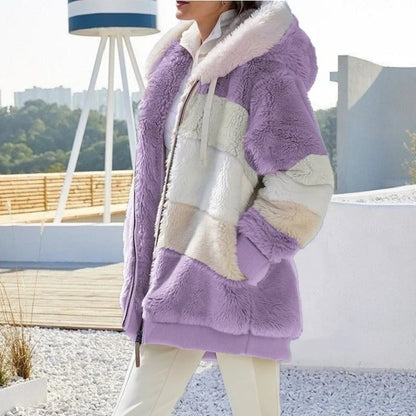 Oversized Warm Plush Jacket with Pockets, Hood, and Zipper Front, Loose, Cozy Fit. comes in 10 Colors
