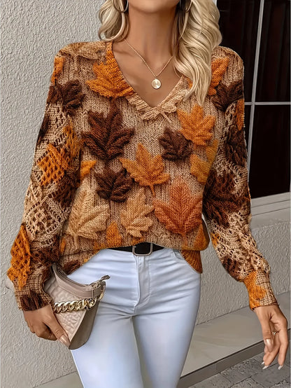Boho Floral Print V Neck Crocheted Long Sleeved Sweater with Hollowed Out Knit Sleeves in 12 Different Designs